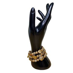 Coin Pearl Arora Borealis Bead Bracelet Set of 3 OOAK‎